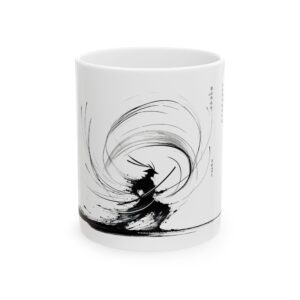Ceramic Samurai Brushstroke Mug | Unique Art Coffee Cup, Gift for Tea Lovers, Home Decor, Zen Kitchenware, 11oz 15oz