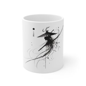 Elegant Samurai Mug, Japanese Art Cup, Tea or Coffee Gift, Minimalist Black and White Design, Unique Home Decor